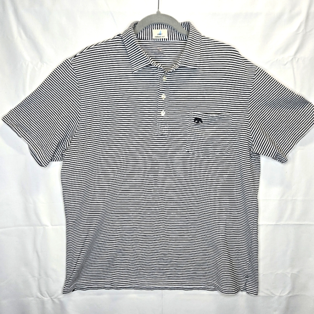 Johnnie-O Black and White Striped  Performance Iowa Hawkeye Logo Polo Shirt XL